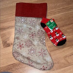 Christmas stocking with red glitter snowflakes feat pair of socks